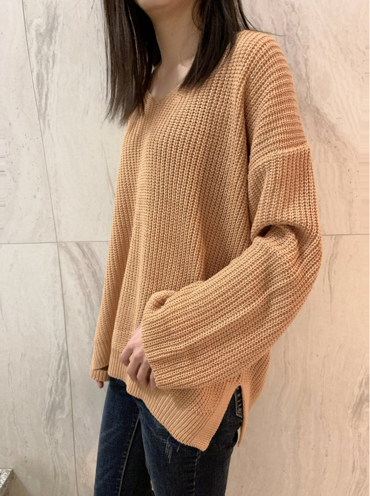 【正韓】V領針織上衣-橙