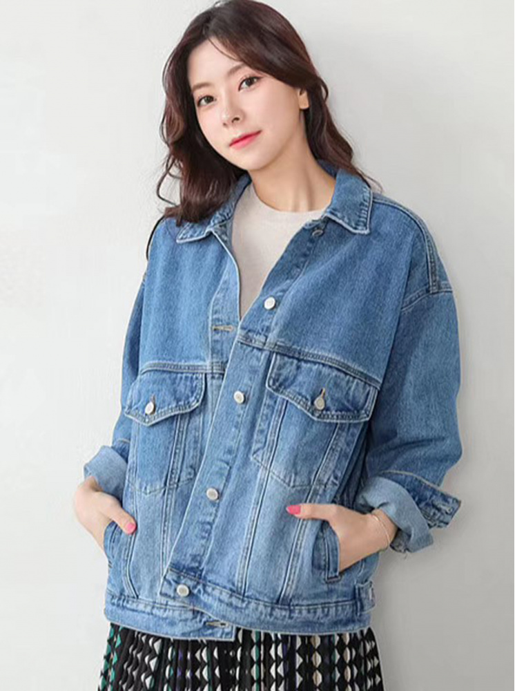 【正韓】正韓落肩丹寧外套-水洗藍