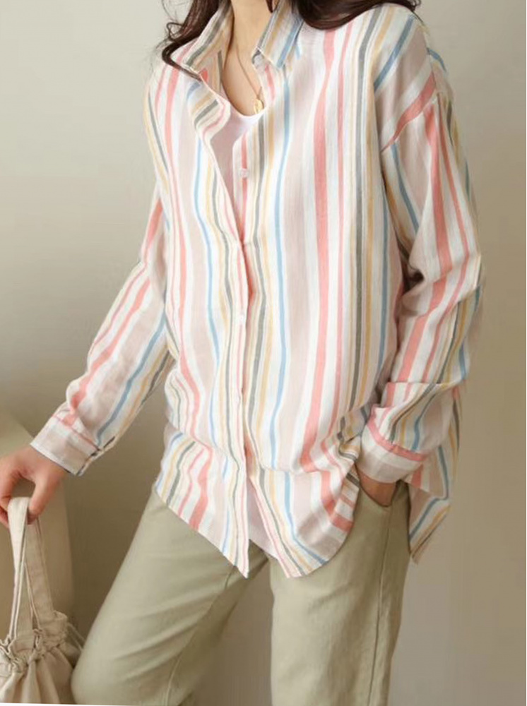 【正韓】前短後長純棉襯衫-粉