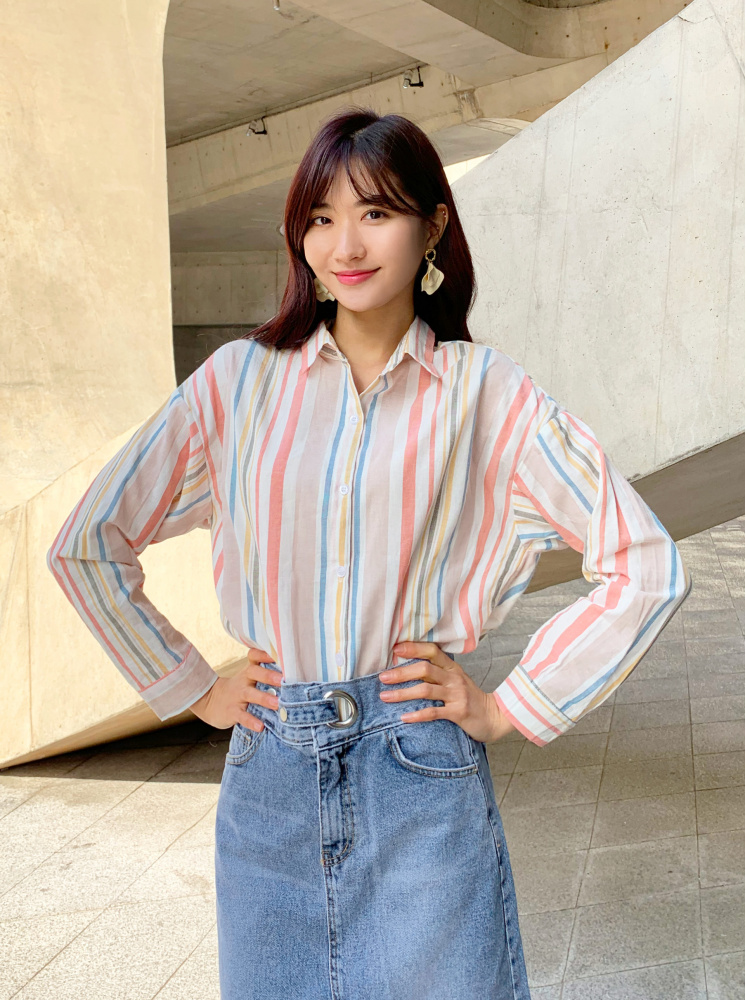 【正韓】前短後長純棉襯衫-粉