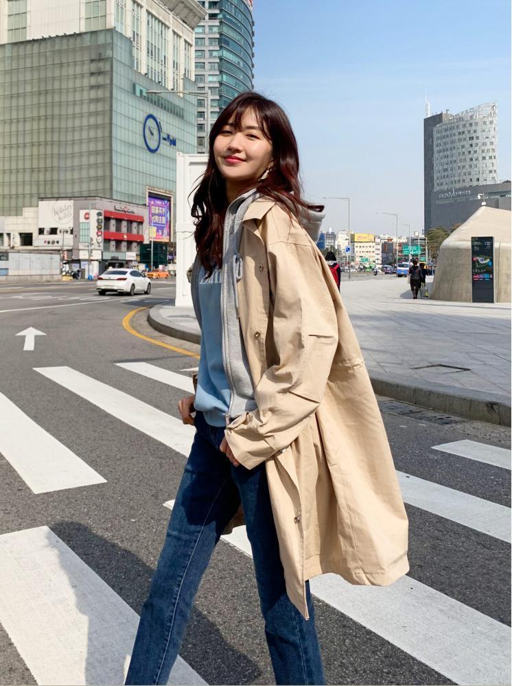 【正韓】連帽假兩件風衣-卡其