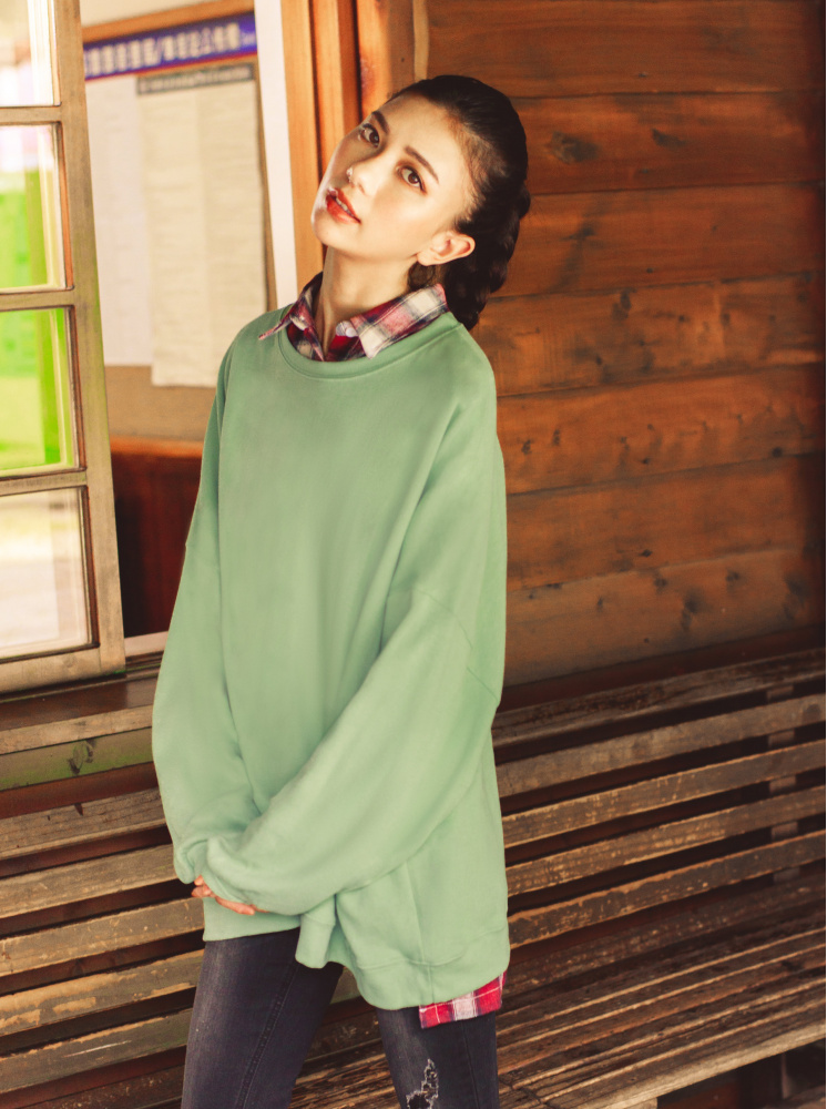 【正韓】純棉落肩寬版T-綠