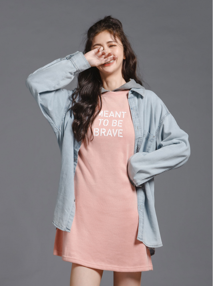 舒適棉感印花洋裝-粉