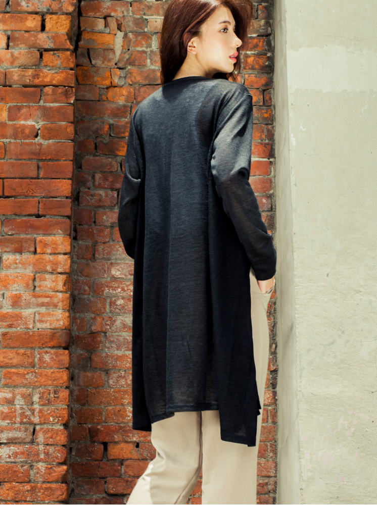 長版修身針織罩衫-黑